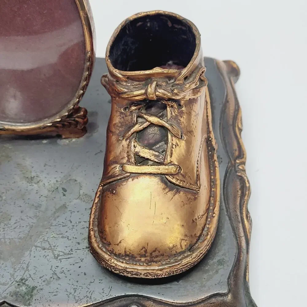 Vintage Bronze Baby Shoes Keepsake Photo Frame 3.5